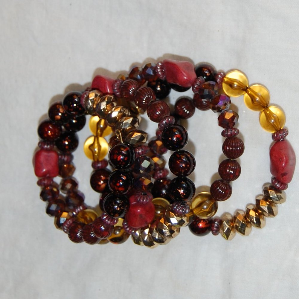 Black/Red/Gold/Yellow Beaded Bracelet  39" Long 2 1/2" Wide
